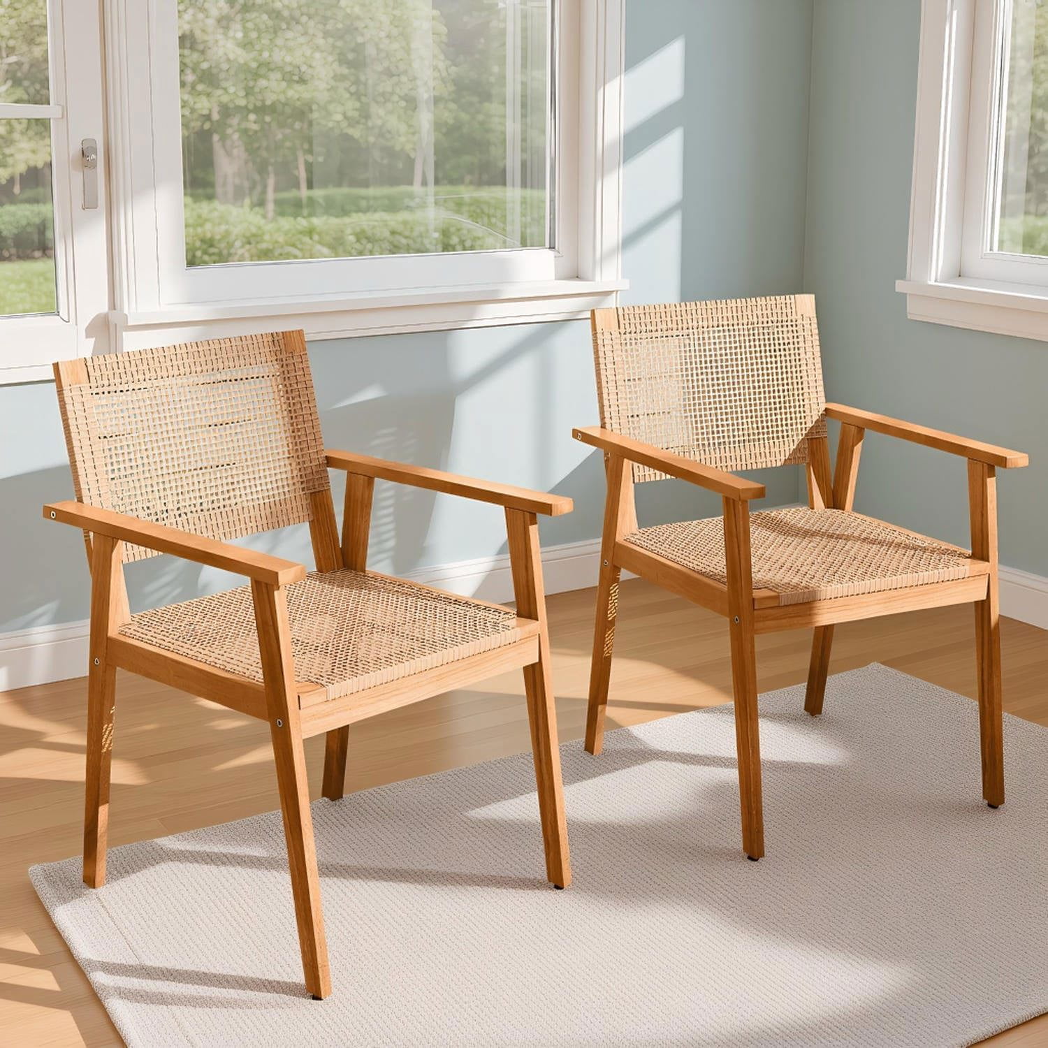 Barara King 2-Piece Mixed Acacia Wood & PE Rattan Outdoor Dining Chairs ...