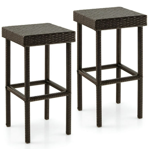 Barara King 2 Pieces Patio Rattan Wicker Bar Stool Chairs-Brown