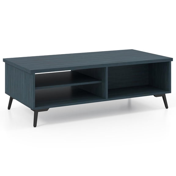 Barara King 2-Tier Mid Century Modern Coffee Table with Storage Shelves Compartments, Dining Center Table for Living Room, Dining Room, Home Office, Blue