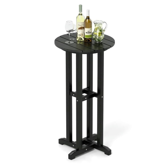 Barara King 21.5 Inch Round Bar Table Patio HDPE Bar Height Dining Table with Slatted Tabletop-Black