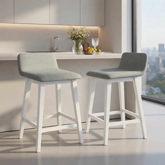 Barara King 24 Inch Counter Height Stools Set of 2 with Low Back Design, Compact Frame and Durable Build for Small Kitchen, Bar Space, Dining Corner, White