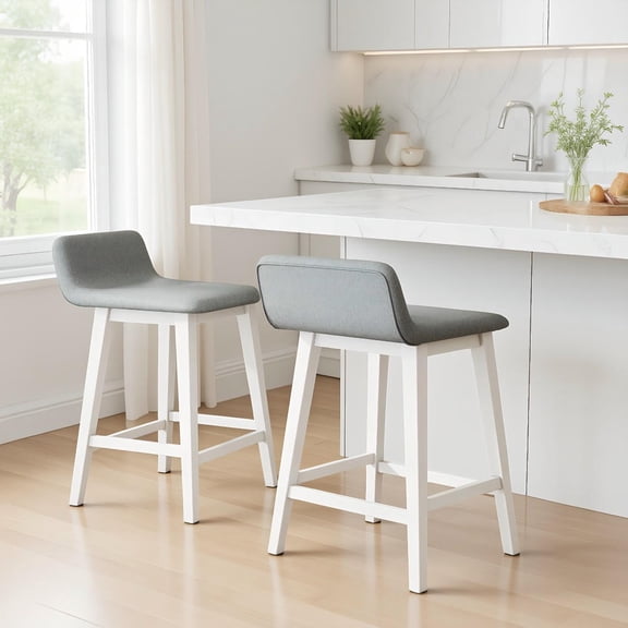 Barara King 24 Inch Counter Height Stools Set of 2 with Low Back Design, Compact Frame and Durable Build for Small Kitchen, Bar Space, Dining Corner, White