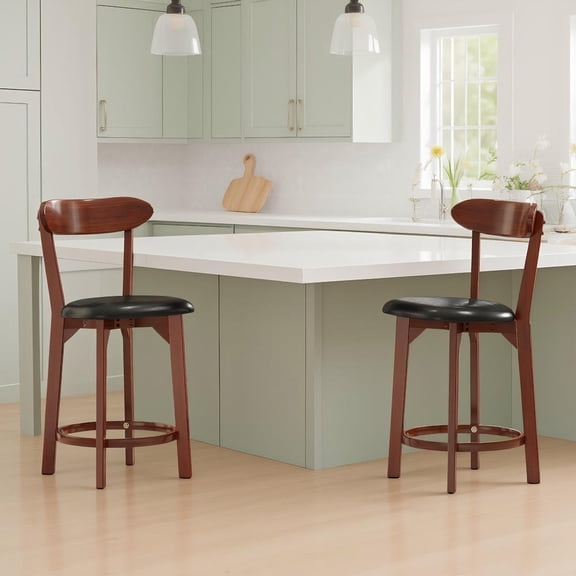 Barara King 24 Inch Modern Upholstered Armless Dining Chair Set of 2 with Cushioned Seat for Kitchen Island, Breakfast Nook, Dining Space Seating, Walnut