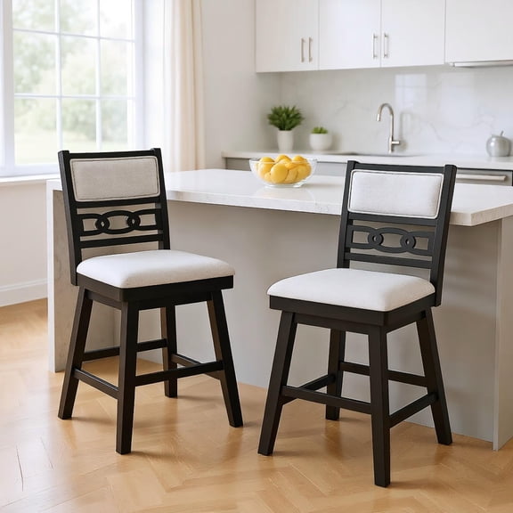Barara King 25 Inch Swivel Bar Stools Set of 2 with Upholstered Backrest, 360 Rotation and Ergonomic Build for Home Bar, Kitchen Counter, Dining Space, Black