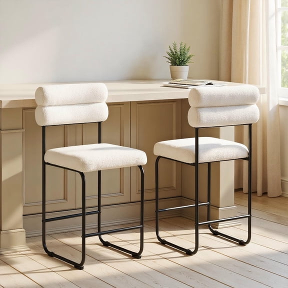 Barara King 26 Inch Counter Height Bar Stools Set of 2 with Metal Frame, Footrest and Sturdy Design for Kitchen Counter, Cafe, Modern Dining Seating, White