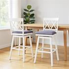 Barara King 29 Inches Swivel Bar Stools Set of 2 Counter Height with Backrest and Upholstered Seat Cushion for Kitchen, White
