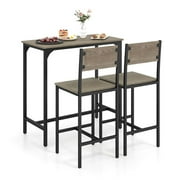 Barara King 3 Piece Bar Table Set with Backrest and Footrest for Small Space-Gray
