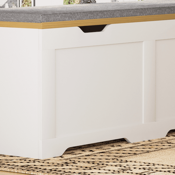 Barara King 3-Piece L-Shaped Entryway Bench with Cushioned Seat, Multi-Functional Storage Ottoman with Hidden Compartment for Shoes or Toys, 63"D x 63"W x 19.1"H, White and Natural