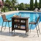 Barara King 3 Piece Outdoor Bar Set with Footrest and 2-Tier Storage Shelf for Patio Poolside Backyard Bar Entertainment, Coffee