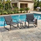 Barara King 3-Piece Outdoor Rocking Bistro Set with Porch Rocker Chairs and Tempered Glass Table for Patio Small Space, Gray