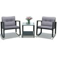 thumbnail image 1 of Barara King 3 Pieces Outdoor Bistro, Wicker Patio Furniture Set Include 2 Rattan Porch Rocking Chairs with Cushions and Coffee Table, for Garden Balcony Backyard Poolside, Gray, 1 of 7