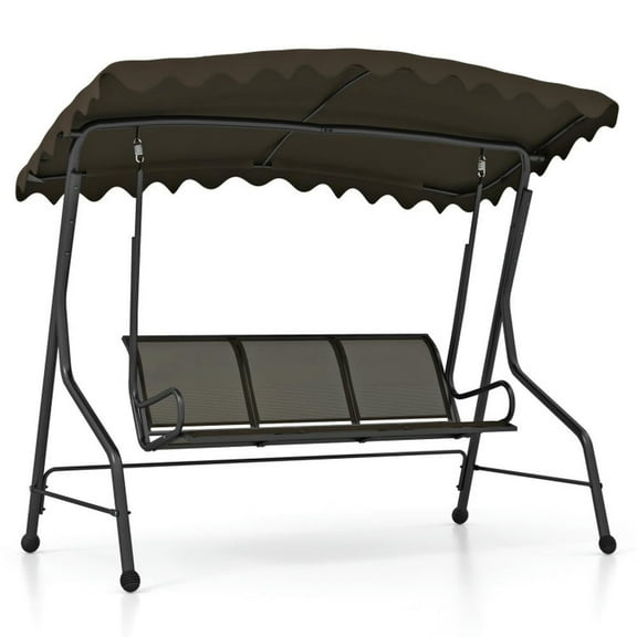 Barara King 3-Seat Outdoor Porch Canopy Swing with Adjustable Shading-Brown
