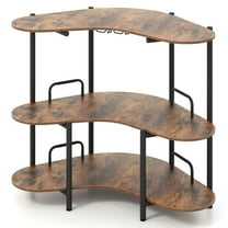 Barara King 3-Tier Liquor Bar Table with Stemware Racks and Storage Shelves-Rustic Brown