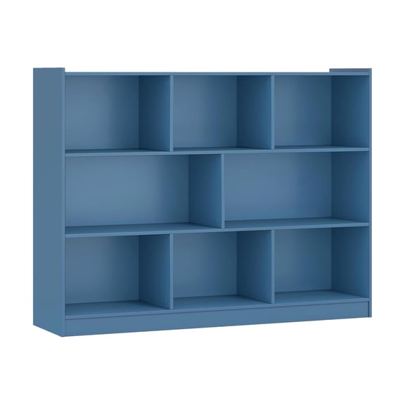 Barara King 3-Tier Open Bookcases with 8-Cube, Floor Bookcase Standing Shelf Unts for Living Room, Bedroom, Office Room, Study Room, Blue