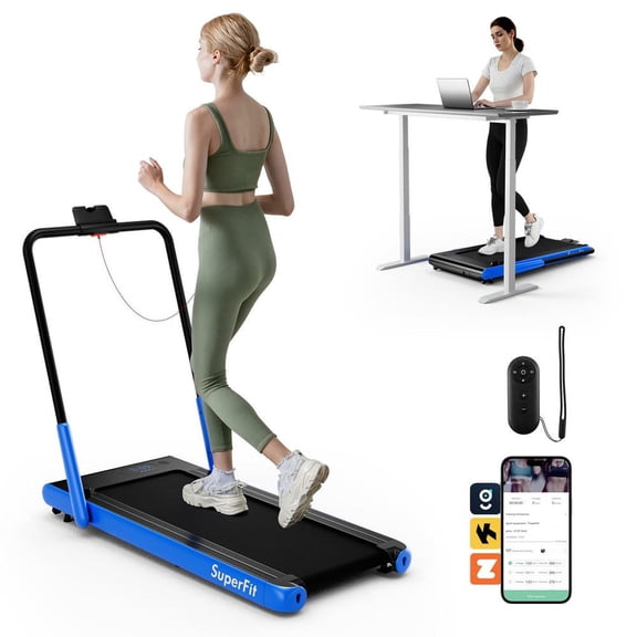 Barara King 3-in-1 3HP Compact Treadmill Small Running with Smart Apps Remote Control and Speakers, Walking Treadmill for Home Office, Home Gym, Navy
