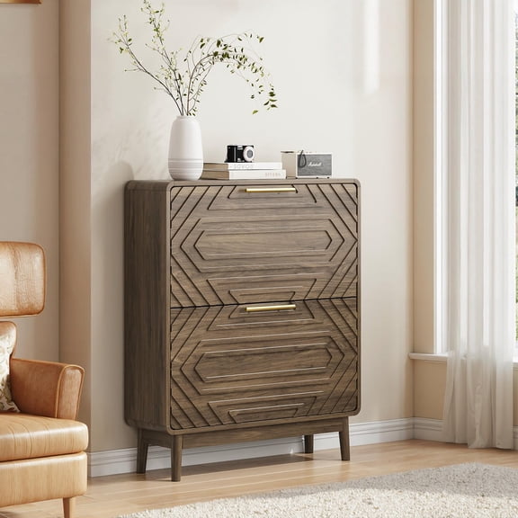 Barara King 31.5" Shoe Cabinet with 2 Flip-Top Drawers and Suitable, Shoe Organizer for Entry, Hallway, Foyer, Walnut