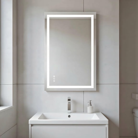 Barara King 36*24" Rectangle Frameless Wall Mount Mirror with Led Light, Bathroom Vanity Makeup Mirror for Bathroom, Living Room, Dormitory, White