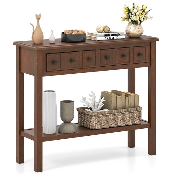 Barara King 38Inch Console Table with 2 Drawers and Bottom Open Shelf, Narrow Entryway Table for Hallway, Living Room, Espresso