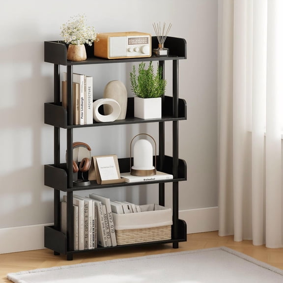 Barara King 4-Tier Industrial Open Bookcase Tall Storage Shelf with Anti-Tipping Kit Heavy-Duty Frame for Living Room Study Home Office Organization, Black