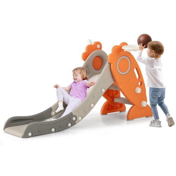 Barara King 4 in 1 Toddler Slide with Basketball Hoop and Rings, Play Climber Slide PlaySet for Kids Age 3+ Years, Orange
