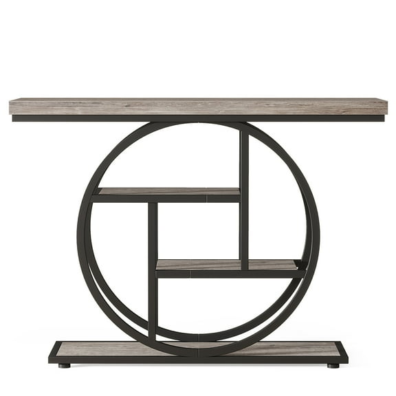 Barara King 41.3" Console Table, Industrial 4-Tier Sofa Entryway Table with Circle Base,Gray