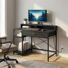 Barara King 42inch Computer Desk Writing Workstation with Power Outlets Hutch Drawer and 2 Open Shelves for Home Office Furniture, Black