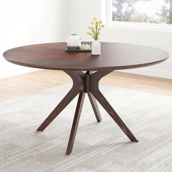 Barara King 47.2" Round Solid Wood Dining Table with Pedestal Base for Kitchen Seats 4 to 6 People, Dark Walnut