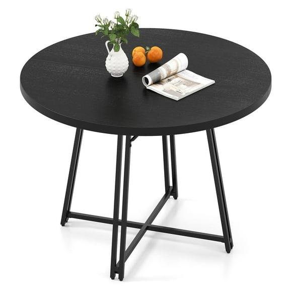 Barara King 47 Inch Round Dining Table with Cross Base for 4-6 People, Kitchen Dining Table for Dining Room, Living Room, Restaurant, Black