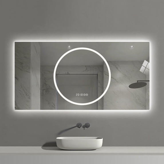 Barara King 48*24 inch Wall Mount Mirror with Led Lights and Anti-Fog, Bathroom Vanity Makeup Mirror for Horizontal, Bathroom, Bedroom, Living Room, Silver