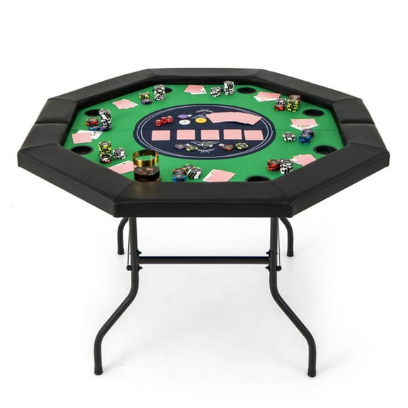 Barara King 48 Inches Foldable Poker Table with Padded Rails and Cup Holders-Green