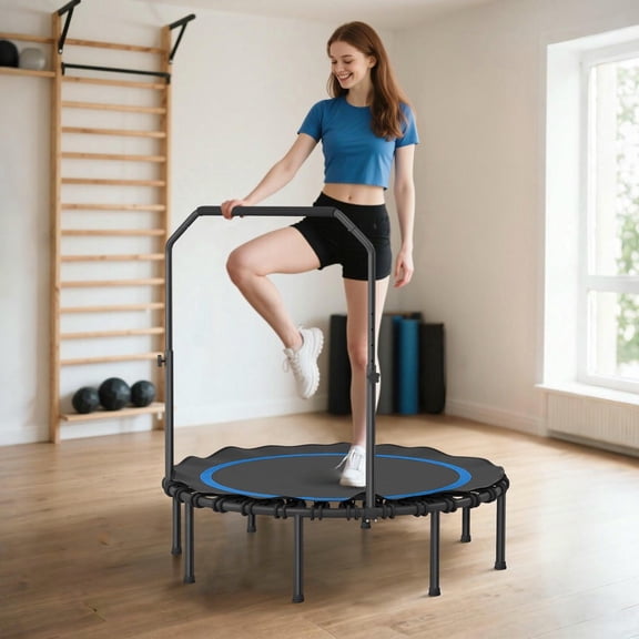 Barara King 48" Backyard Trampoline with Adjustable Handle Bar, Trampoline for Adults, Indoor, Outdoor, Blue