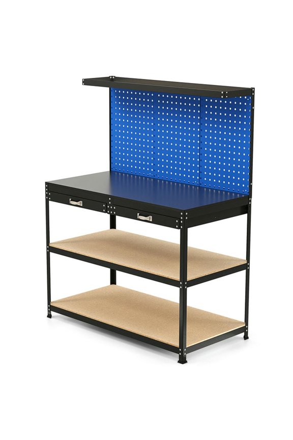 48 x 24 Inch Workbench Work Table with 3 PCs Pegboard Drawer and Shelves-Navy