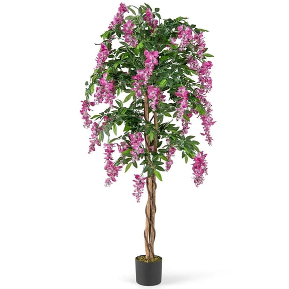 Barara King 5.5FT Artificial Wisteria Topiary Plant in Nursery Pot with Blooming Flowers, Faux Plants Decorative for Patio, Garden, Front Door, Balcony, Backyard, Purple