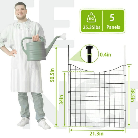 Barara King 5 Panels Metal Decorative Garden Fence 36"(L)x39"(H), No Dig Animal Dog Barrier, Garden Temporary Border Fencing for Yard Patio Outdoor