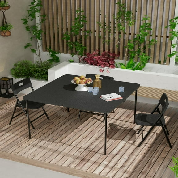 Barara King 5 Piece Folding Tables and Chairs with Easy Cleaning and Storage for Home Use, Indoor Spaces, and Office, Black