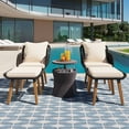 thumbnail image 1 of Barara King 5 Piece Patio Conversation Set, Rattan Outdoor Couch with Ottoman, Outdoor Sofa Set with Side Table for Poolside, Front Porch, Deck, Garden,Beige, 1 of 14