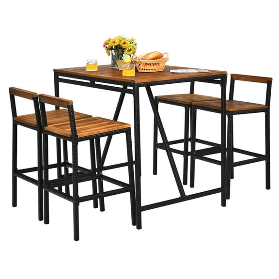 Barara King 5 Pieces Outdoor Acacia Wood and PE Rattan Bar Set