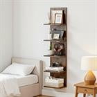 Barara King 5-Tier Wall Mounted Shelf Unit with Wood Grain Surface for Home Office Living Room Wall Storage Decor, Rustic Brown