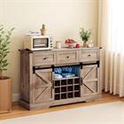 Barara King 52 Inches Wine Bar Cabinet with LED Lighting and Sliding Barn Doors for Home Dining Room Living Room, Light Gray