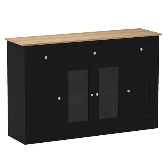 Barara King 55 Inch Large Kitchen Buffet with 3 Drawers & 2 Doors for Dining Room, Black