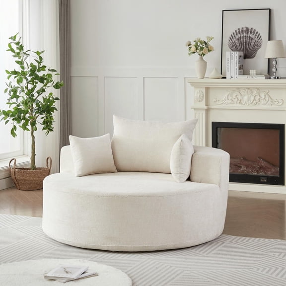 Barara King 55"L Chenille Single Sofa with Sponge Support, Cozy Sleeper Chair, No Assembly for Bedroom, Beige