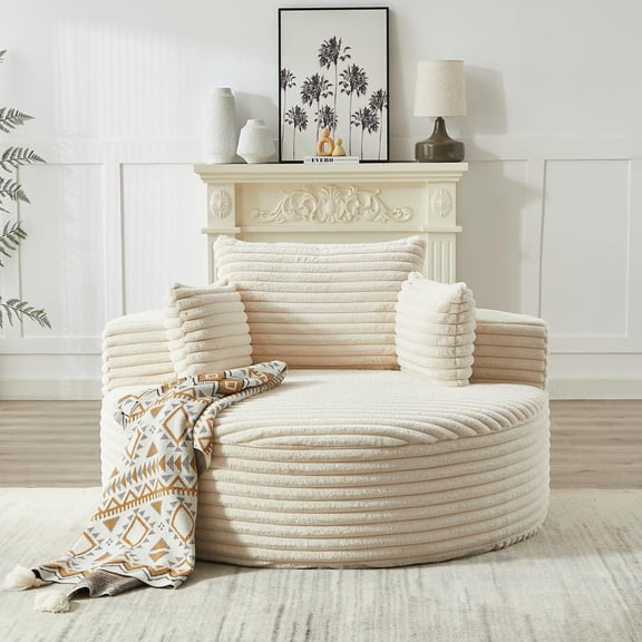 Barara King 55"L Corduroy Single Sofa, Modern Sleeper Chair for Small Space, No Assembly Required with Sturdy Legs, Beige