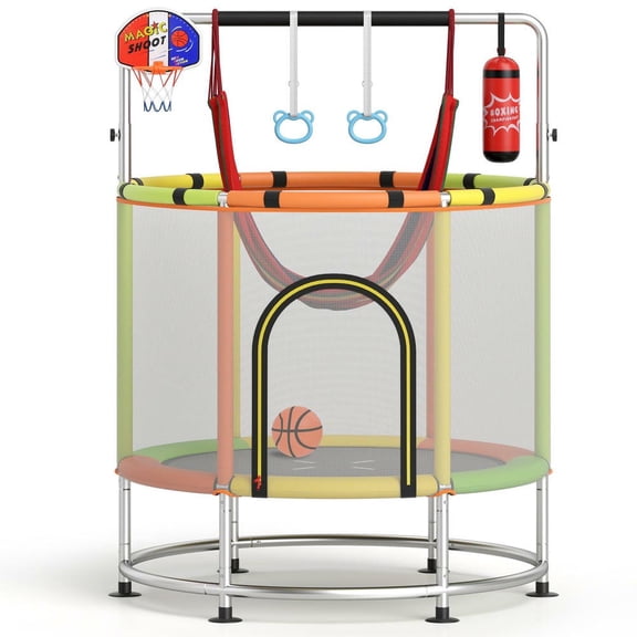 Barara King 55" Trampoline with a Detachable and Adjustable Gym Bar, Waterproof PP Mat, Outdoor Recreational Trampolines for 3-6 Years Old Boys and Girls, Green