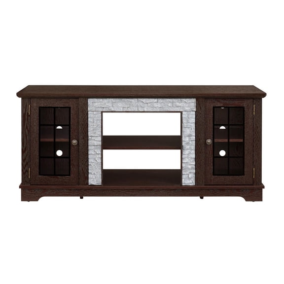 Barara King 58" Entertainment Center with 2-Door Storage, Faux Stone Media TV Console Table for Living Room, Home Office, Cherry