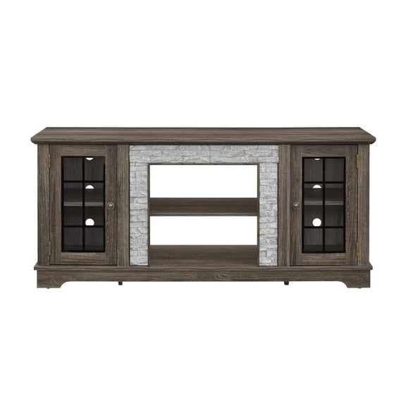 Barara King 58" Entertainment Stand with 2-Door Storage, Faux Stone Media TV Stand for Living Room, Home Office, Gray
