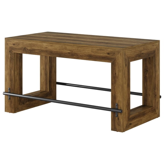 Barara King 59" Counter Height Pub Table with Metal Footrest, Dining Room Furniture for Kitchen, Bar and Entertainment Space Setup, Brown