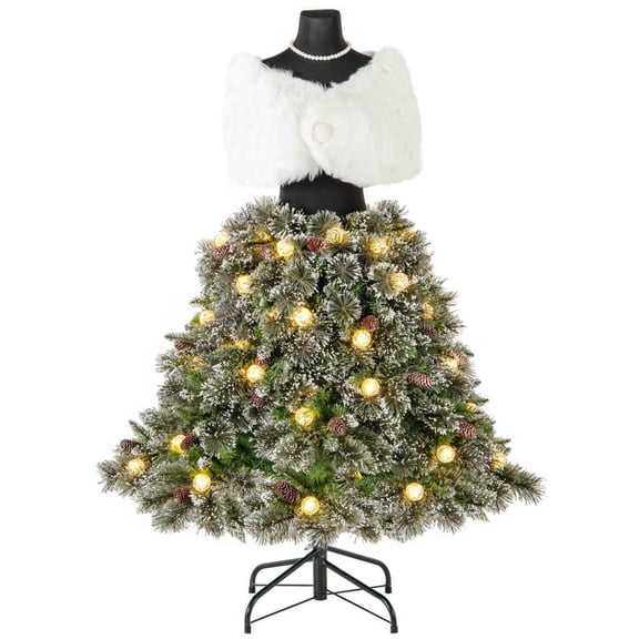Barara King 5ft Pre-lit Mannequin Christmas Tree with 465 Branch Tips, Artificial Xmas Tree for Indoor, Outdoor, Holiday Decor, Green & Red