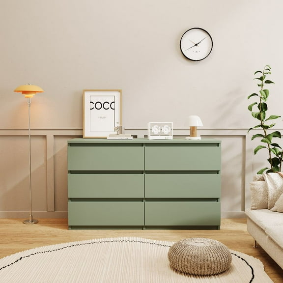 Barara King 6 Drawer Double Dresser, Chest of Drawers for Bedroom Tall Dresser Storage for Living Room Hallway (Green)