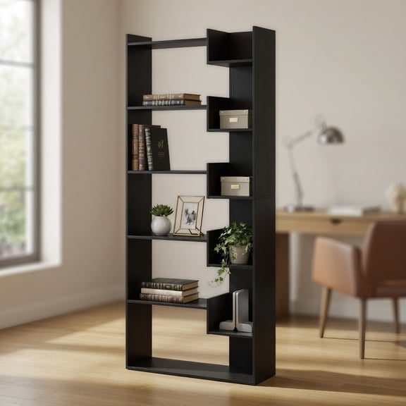 Barara King 6-Tier Wooden Bookshelf with 2 Anti-Tipping Kits, Bookcase Display Standing Shelf for Living Room, Bedroom, Office Room, Study Room, Black