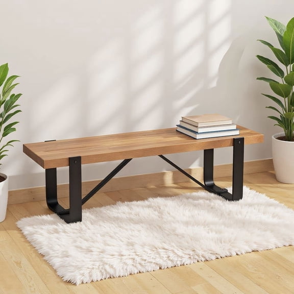 Barara King 60 Inch Entryway Bench Rustic Farmhouse Wooden Shoe Rack with Metal Frame-Natural